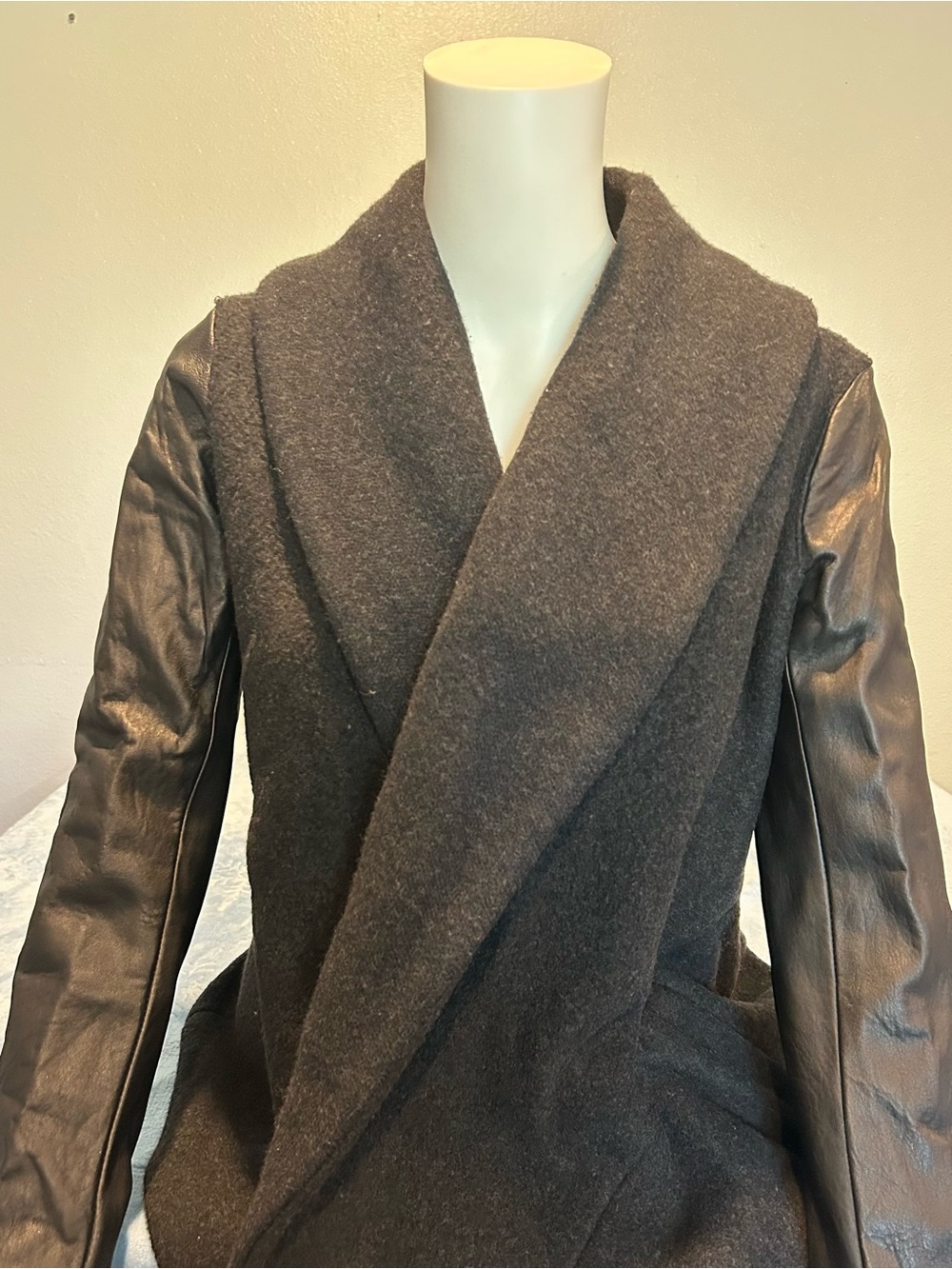 Theory Clairene Wool Cashmere Open Front Jacket Lambskin Leather Trim Black Smal